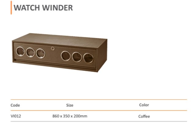 Mirano VI012 Watch Winder built into a wardrobe module, six-slot coffee leather finish, 860 x 350 x 200mm