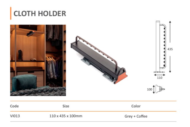 Mirano VI013 Cloth Holder pull-out garment rail for wardrobes, 110 x 435 x 100mm in grey and coffee