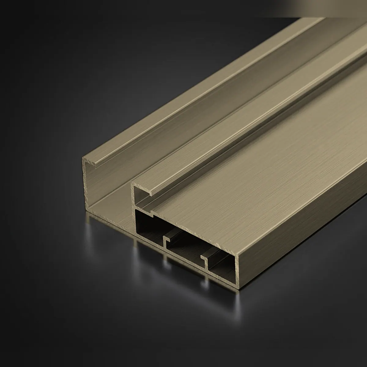 45 mm aluminium profile with handle for glass and mirror wardrobe shutters in Champagne finish