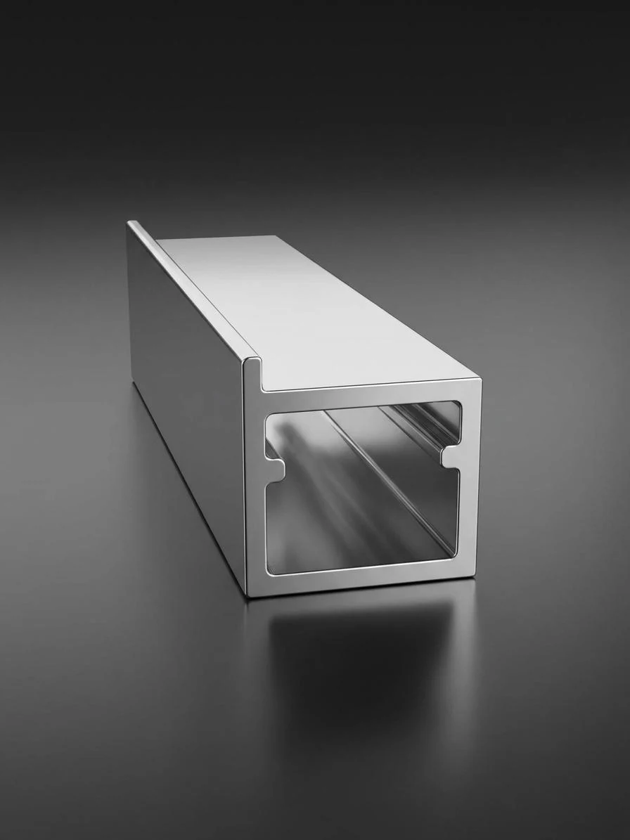 20-20 paste-on aluminium profile with a square hollow section and a short raised lip along one edge