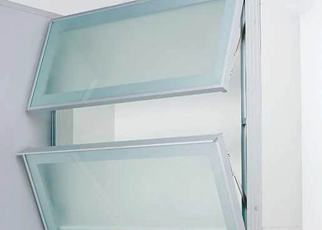 Bi-fold glass lift-up wall cabinet Mirano bi-fold lift-up wall cabinet with two aluminium-framed frosted glass panels opening upward