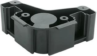 Corner leg support Black plastic corner support for a kitchen cabinet leg