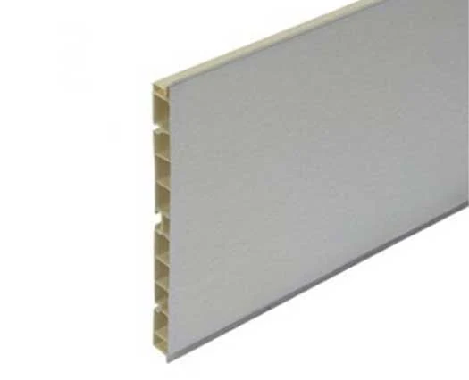 Kitchen plinth board Hollow multi-chamber kitchen plinth board with a brushed aluminium-look face