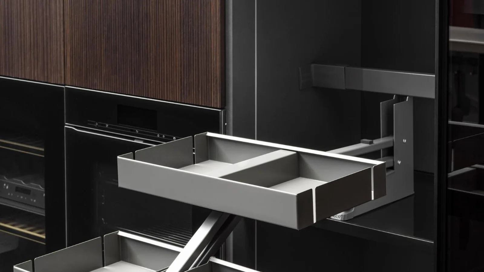 How to budget for modular kitchen and wardrobe hardware — complete cost guide Premium modular kitchen soft-close drawer system with gold gola profile handle