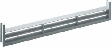 Long grey rectangular louvred ventilation grill with fixing tabs at both ends