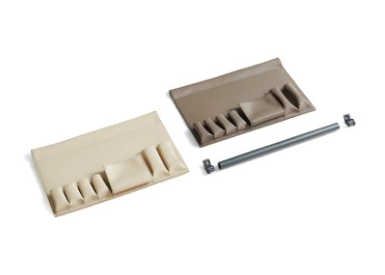 Mirano leather accessories holder, a coffee and cream leather organiser with slotted pockets and a rod